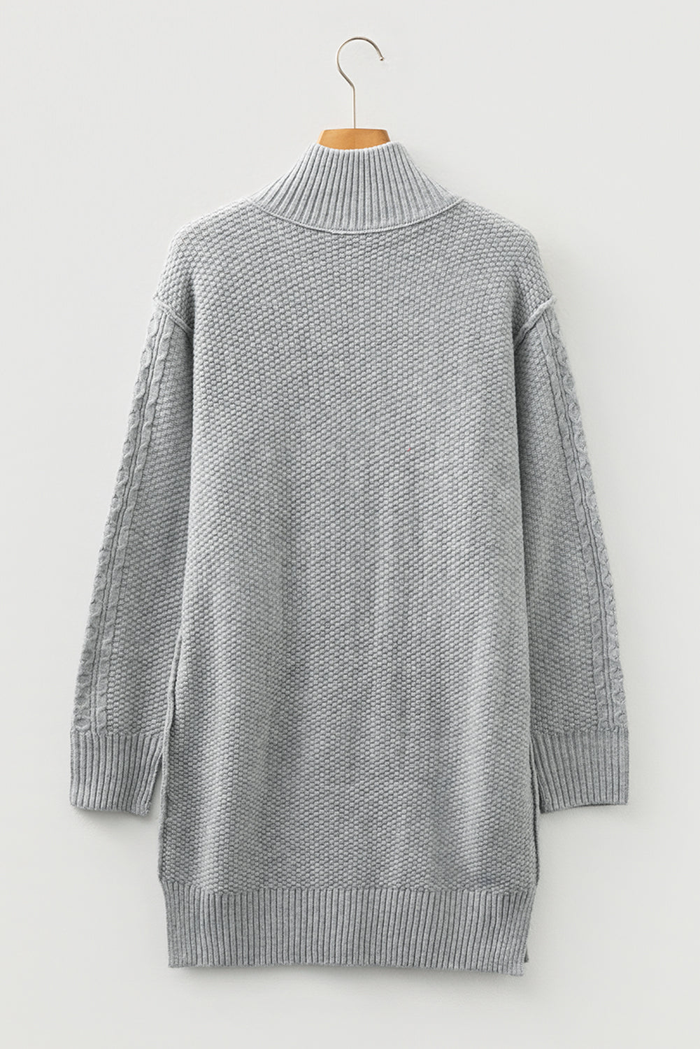 Knit High Cable Quarter Zip Rib-Knit Trim Loose Knit Top Dress