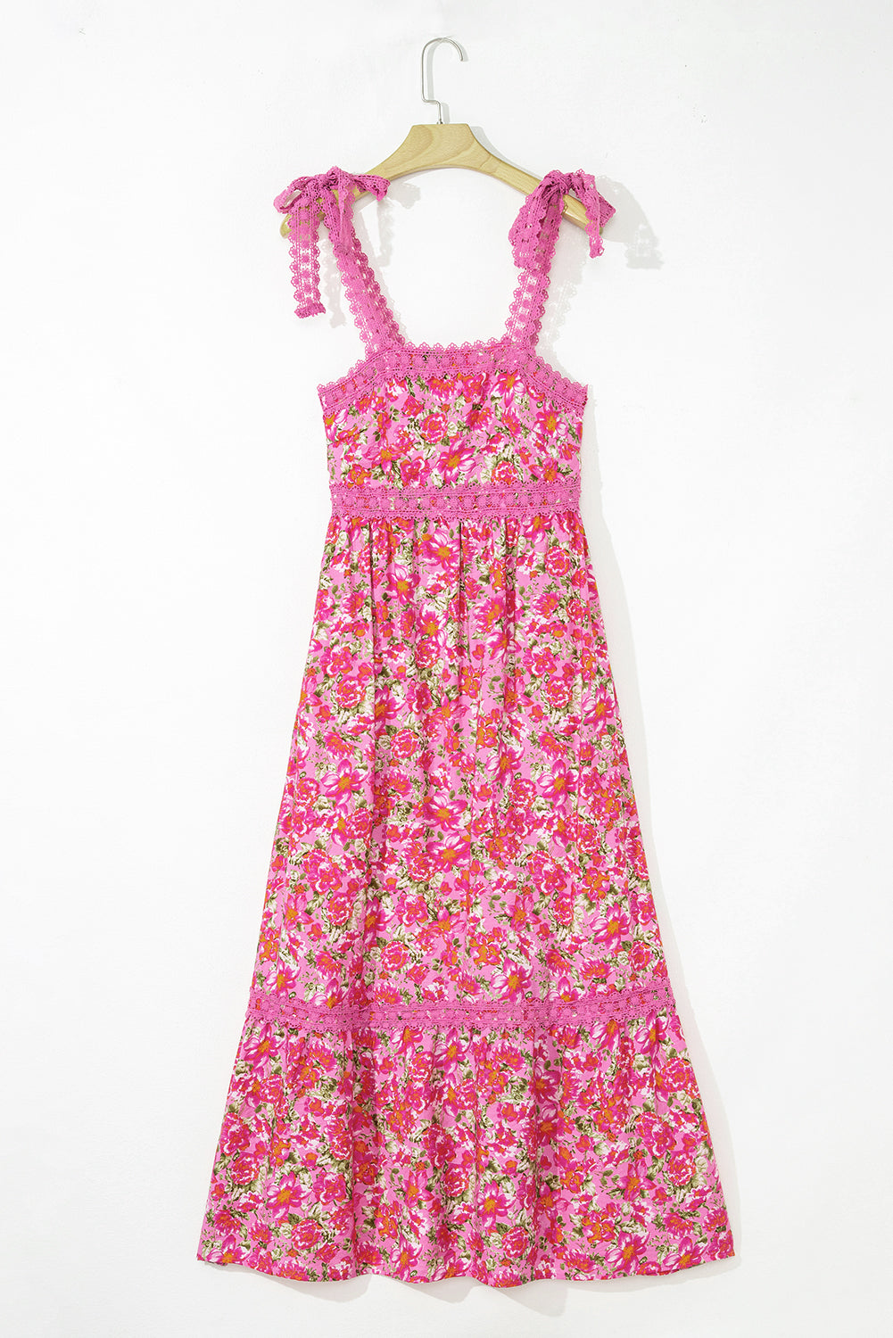 Floral Lace Tied Strap Empire Waist Maxi Dress