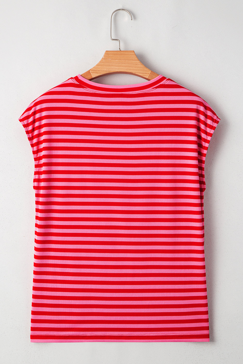 Ribbed Cap Sleeve Round Neck T Shirt