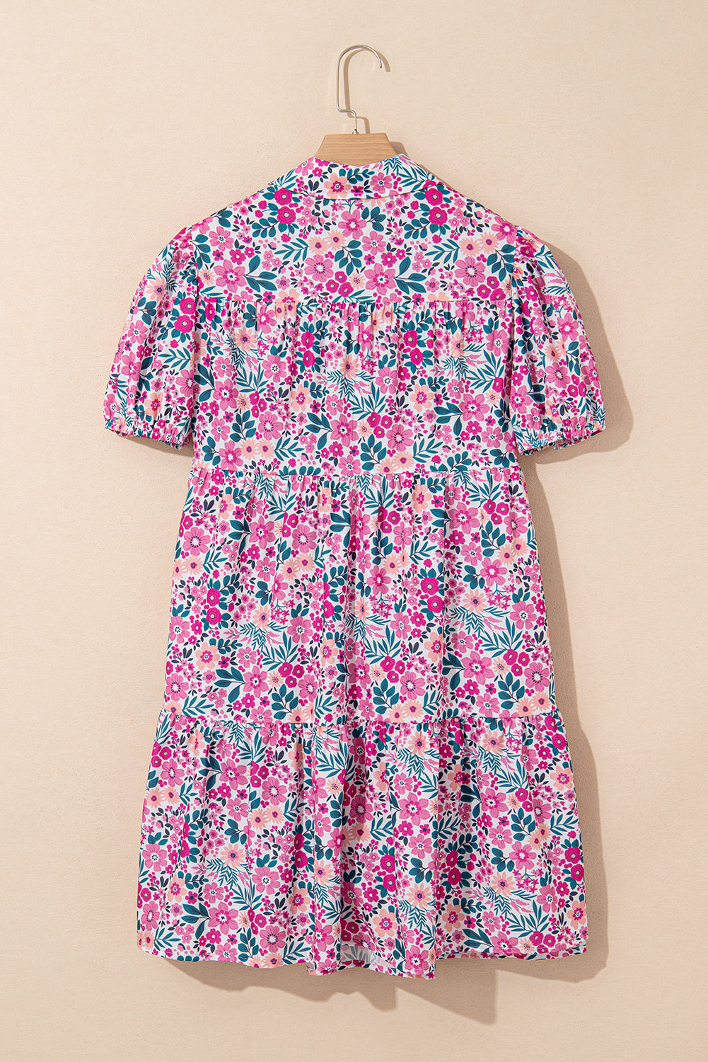 Floral Collared Half Placket Short Sleeve Loose Dress