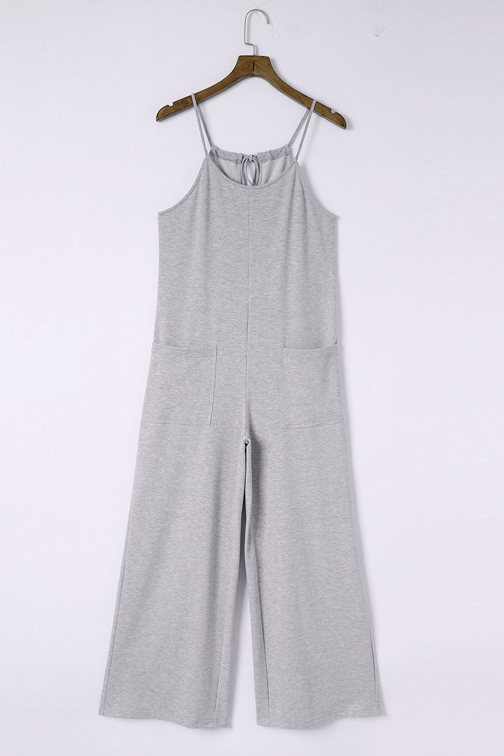 Women's Leg Jumpsuit Featuring Spaghetti Strap Wide Patch Pockets
