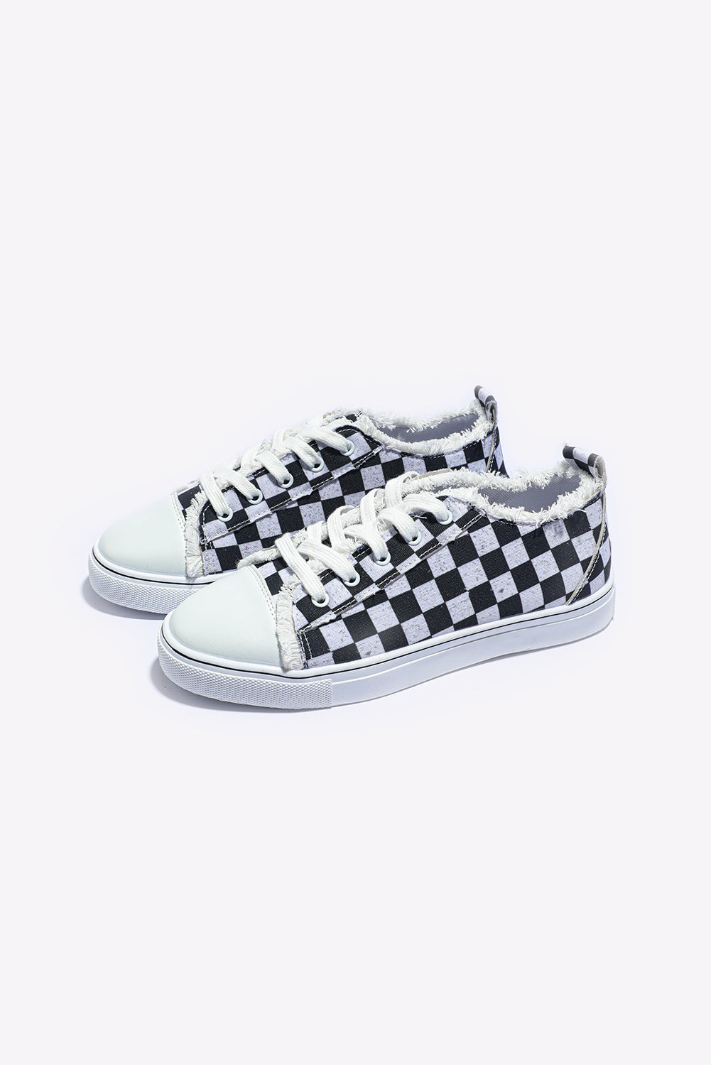 Checkered Edge Print Raw Lace-up Canvas Shoes
