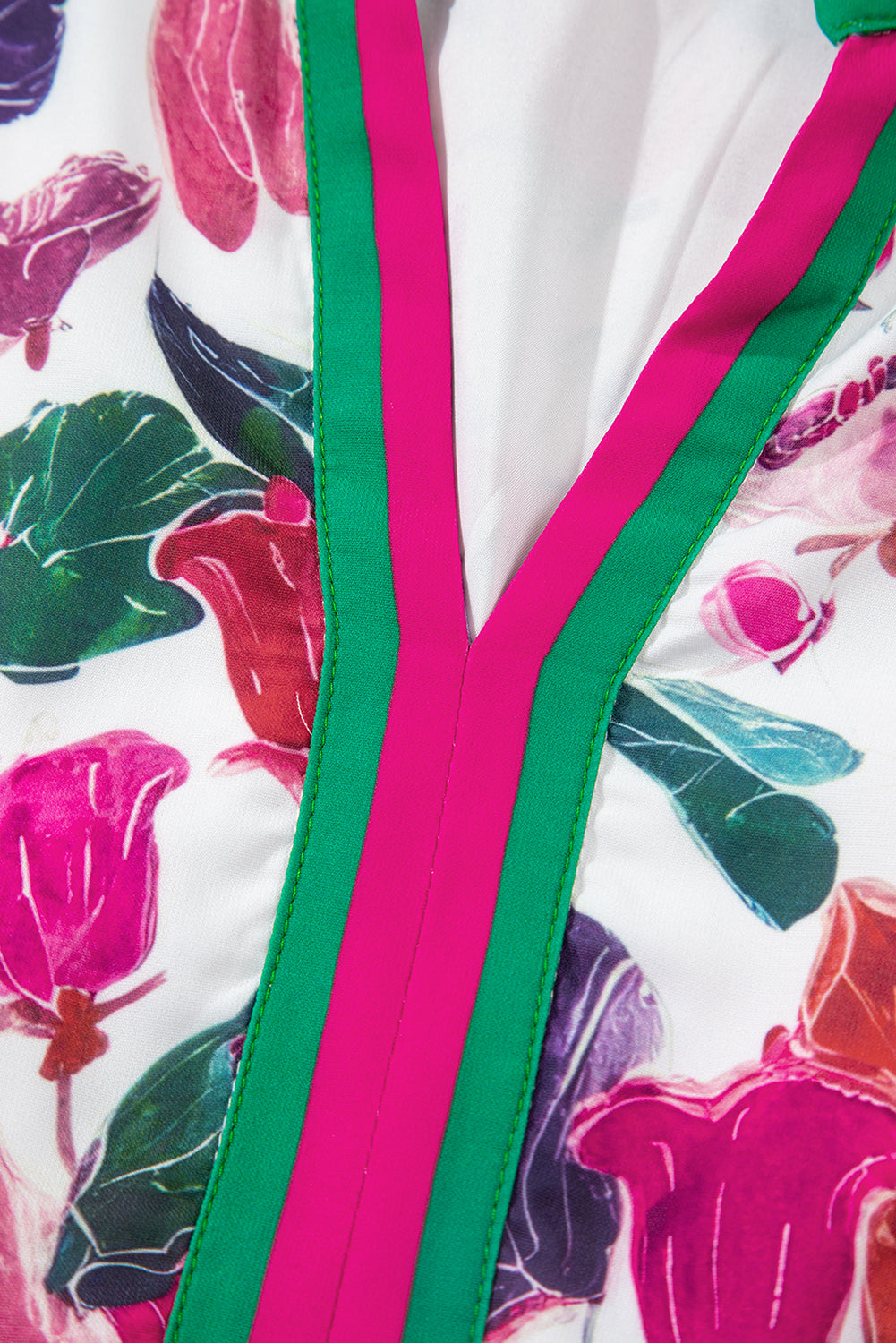 Floral-Print Contrast Striped Detail Long-Sleeved Mini Dress