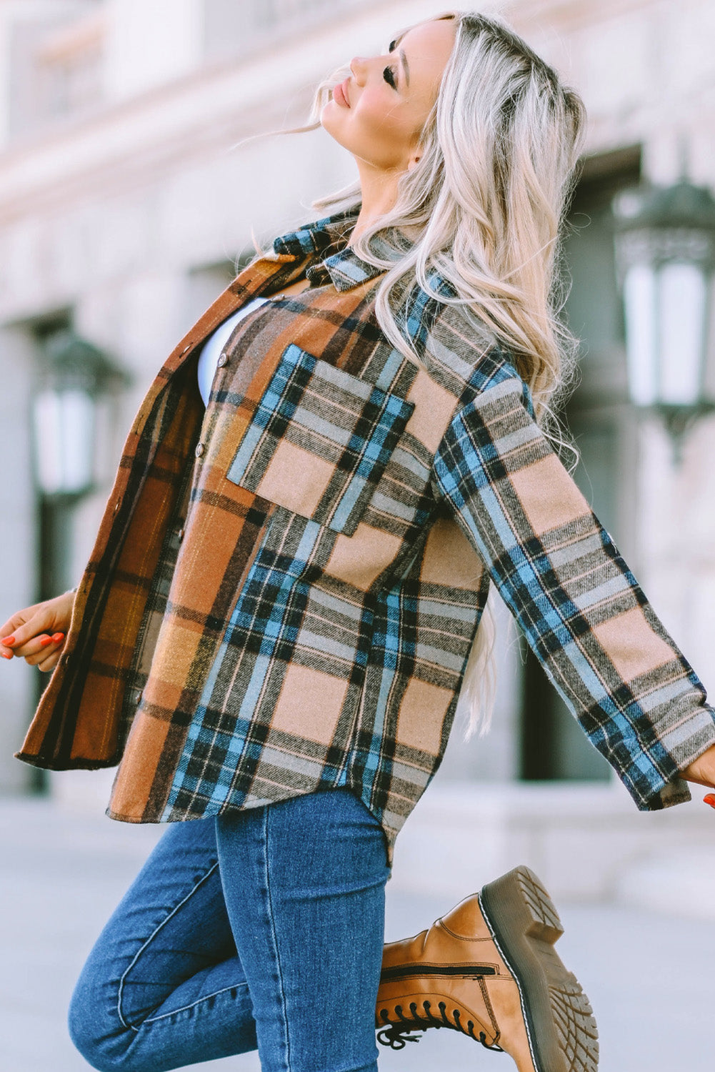 Chemise Boutonnée À Carreaux Avec Poches Et Blocs De Couleurs