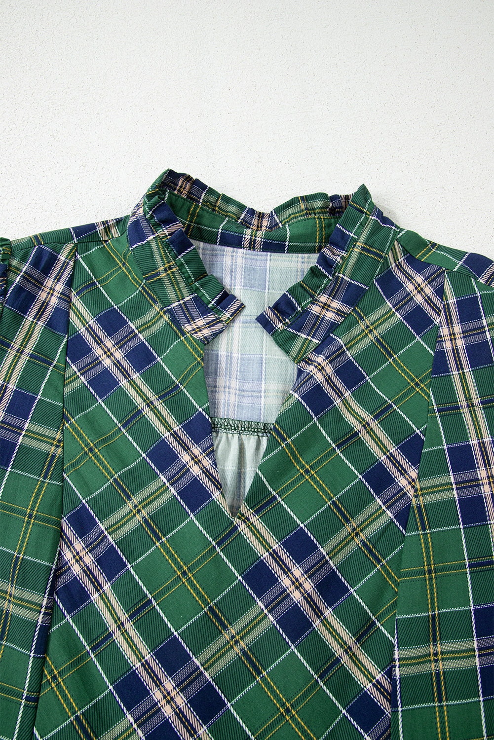 Print Frilly Plaid Frilly Collar Long-Sleeved Shift Mini Dress