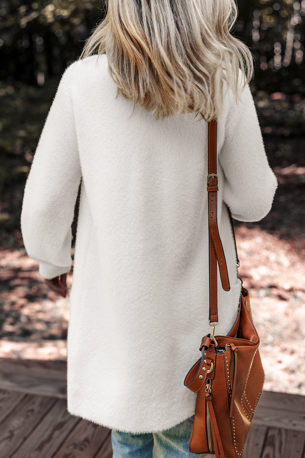 Fuzzy Button-Front Midi Solid Cardigan