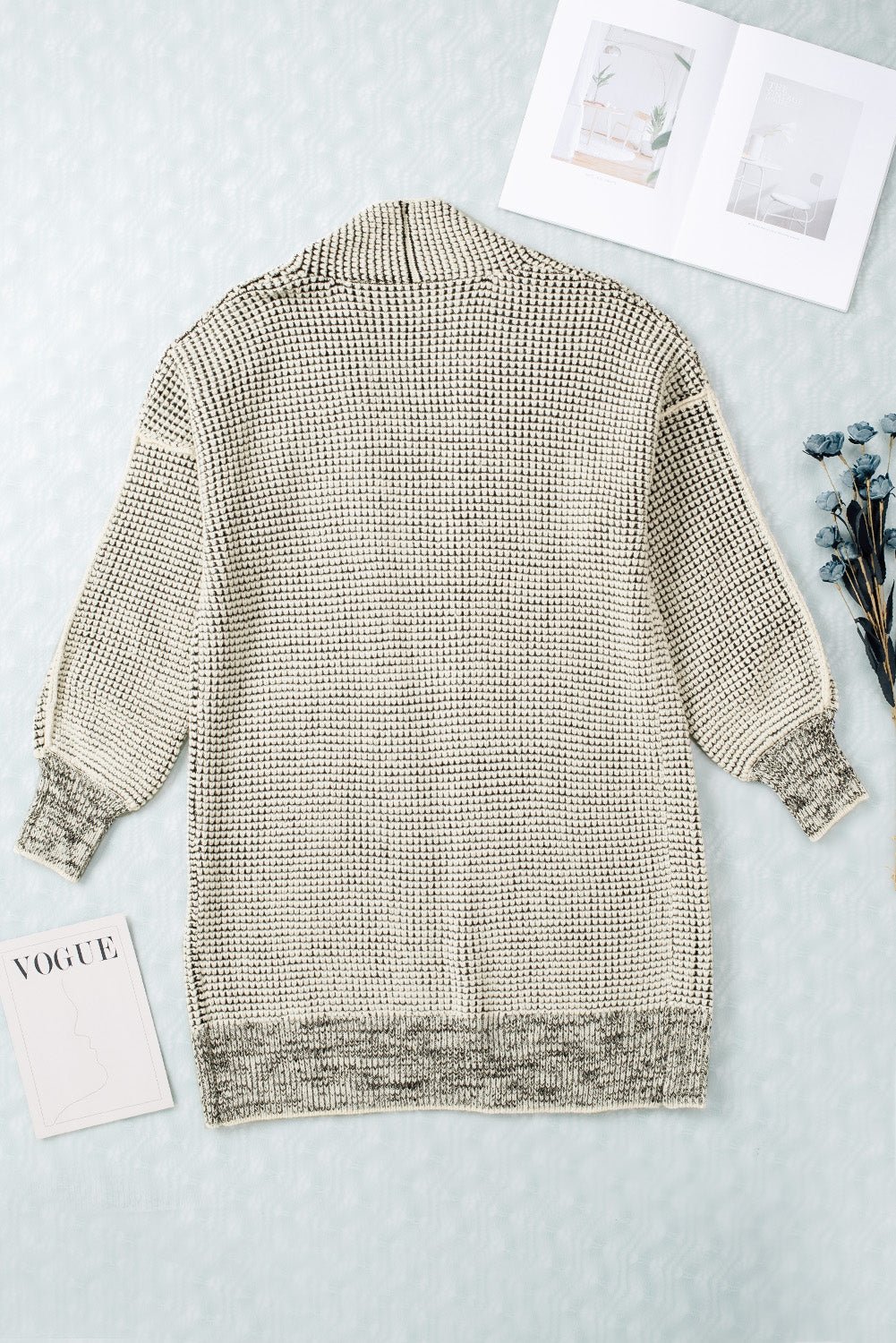 Cardigan for Women Plaid Knitted Long Open Front Apricot
