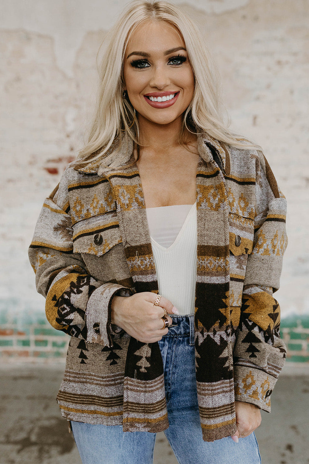 Women's Shacket Featuring Western Aztec-Pattern Jacket