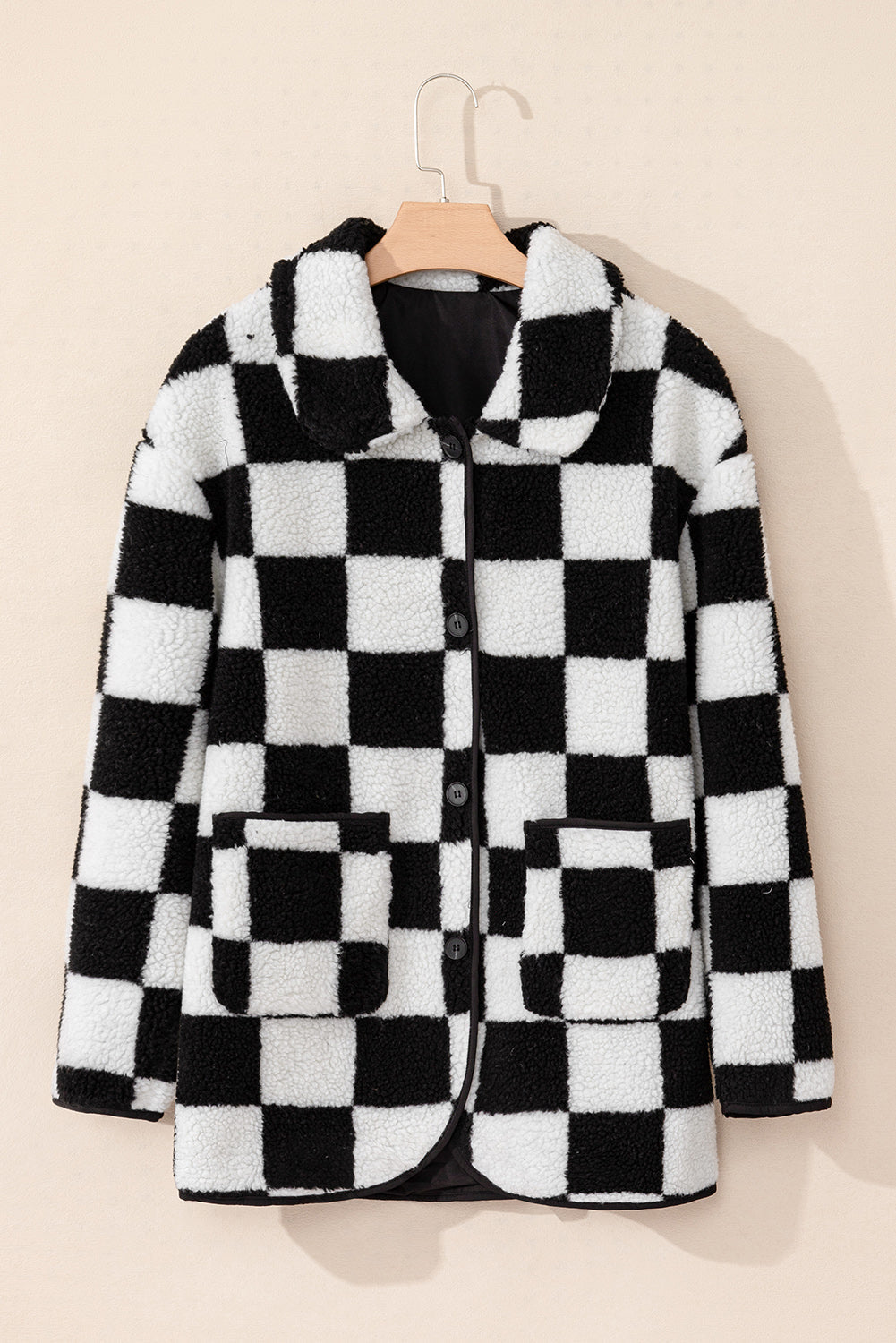 Checkered Side Pockets Fleece Jacket