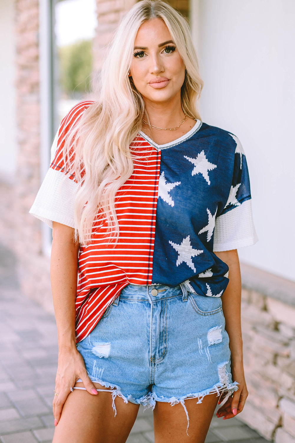 Women's Short Sleeves Stripes Knitted Top