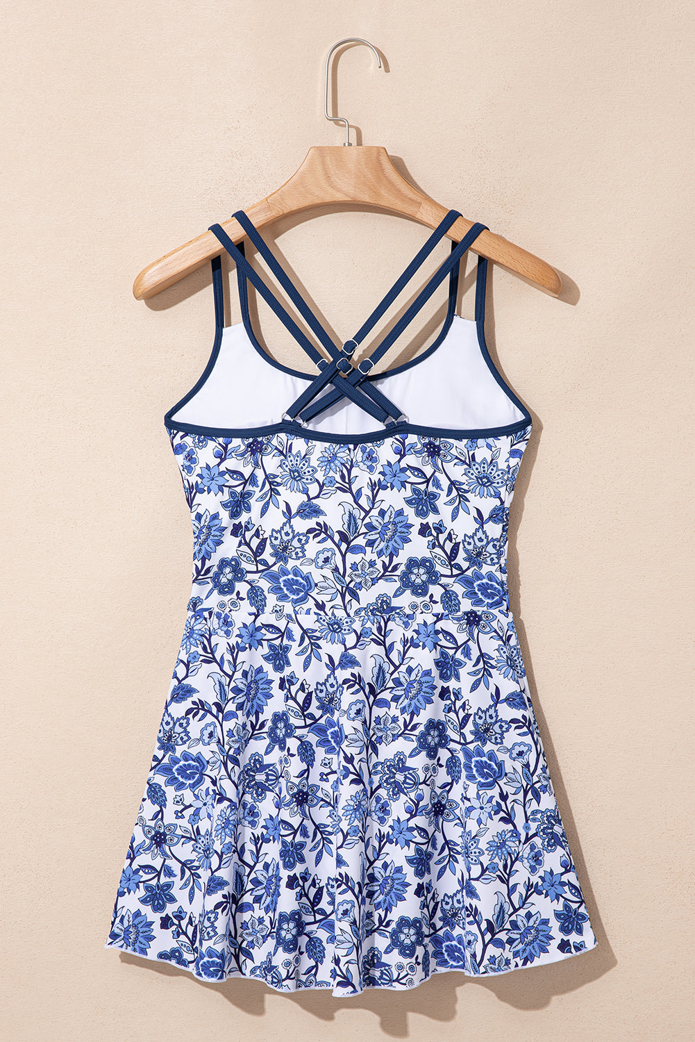 Floral-Print Crossed Back Asymmetric Knot Side One Piece Swimsuit in Sky Blue