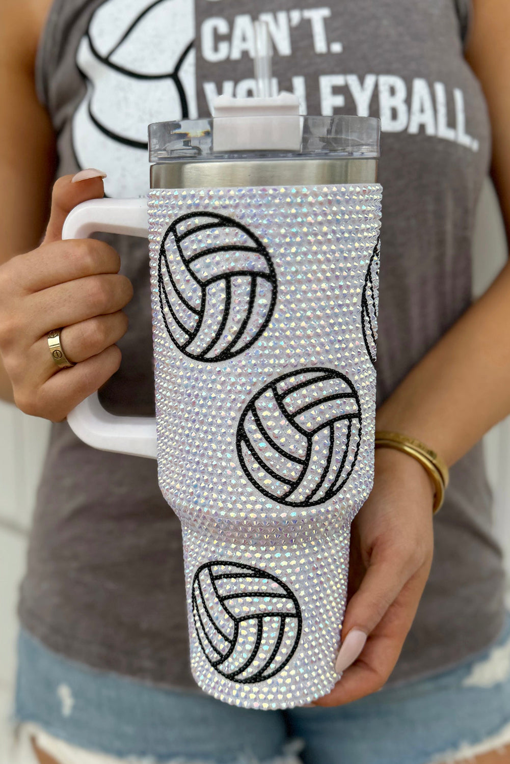 Oz Rhinestone 40 Rhinestone Volleyball Tumbler with Handle