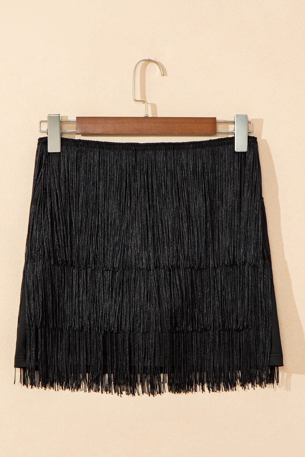 Tiered Mini Fringe Trimmed Skirt in Black
