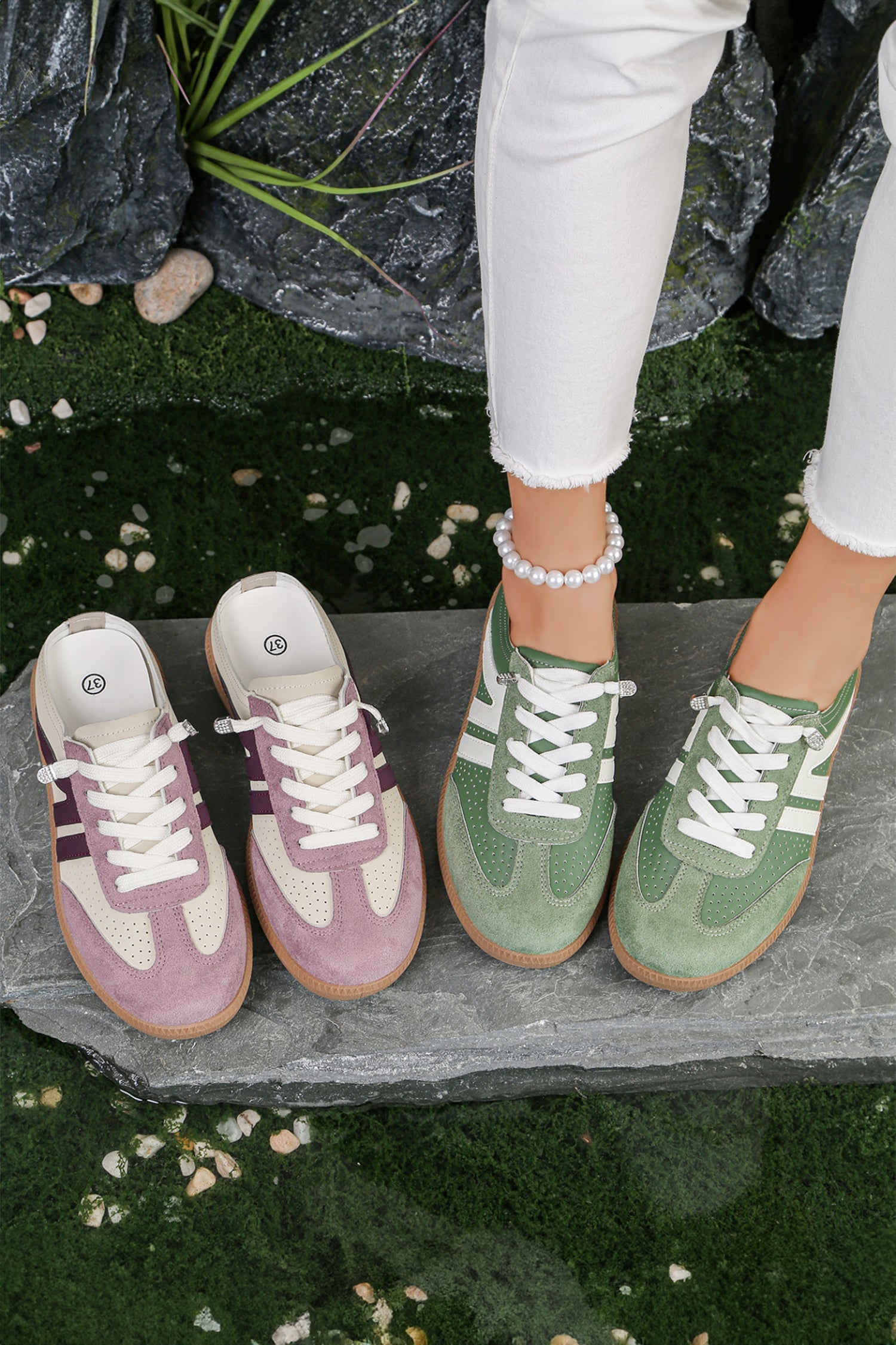Eyelet PU Leather Patchwork Color Pop Sneakers in Pink