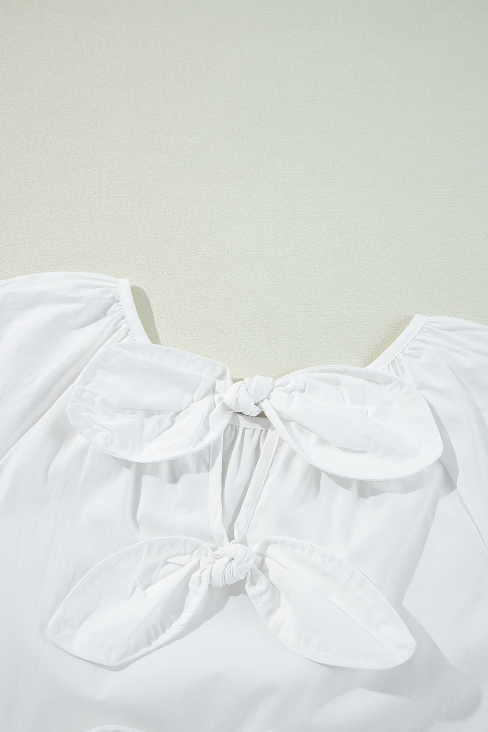 White Bow Knot Cutout Back Loose Fit Blouse