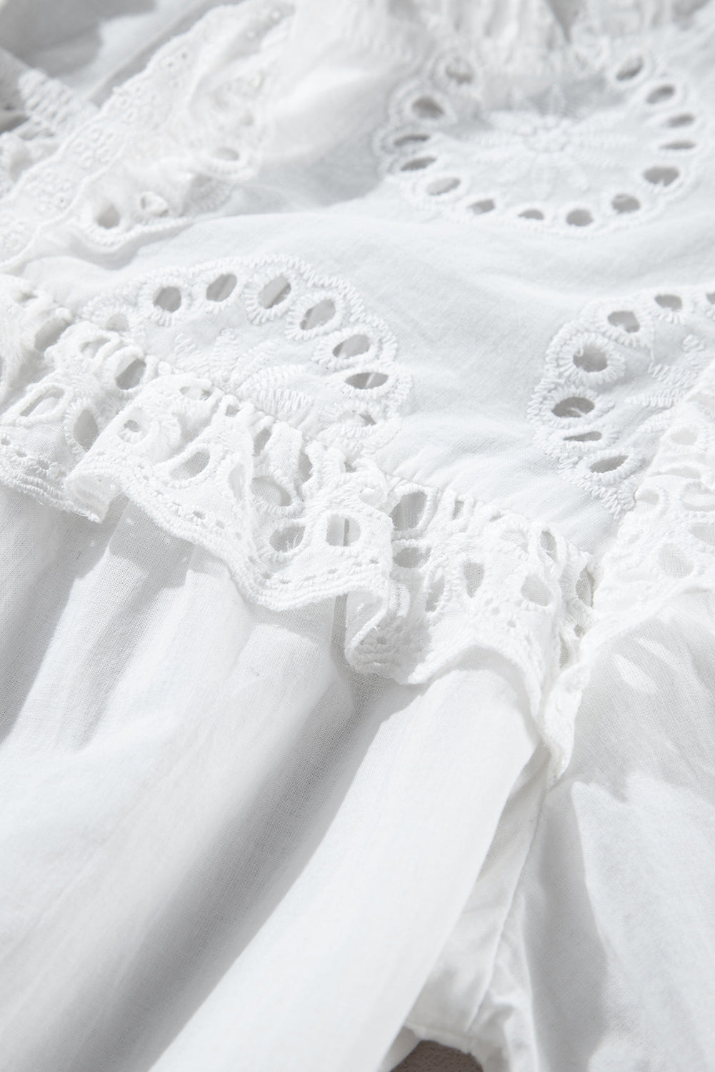 Embroidered Lace Puff Short Sleeve Blouse