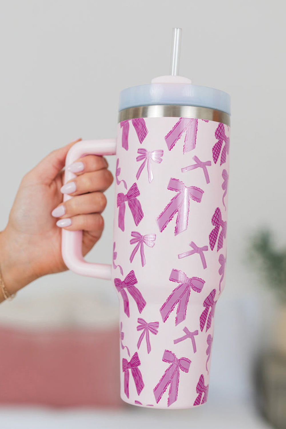 Cute Tumbler Bowknot Printed with Handle 40oz