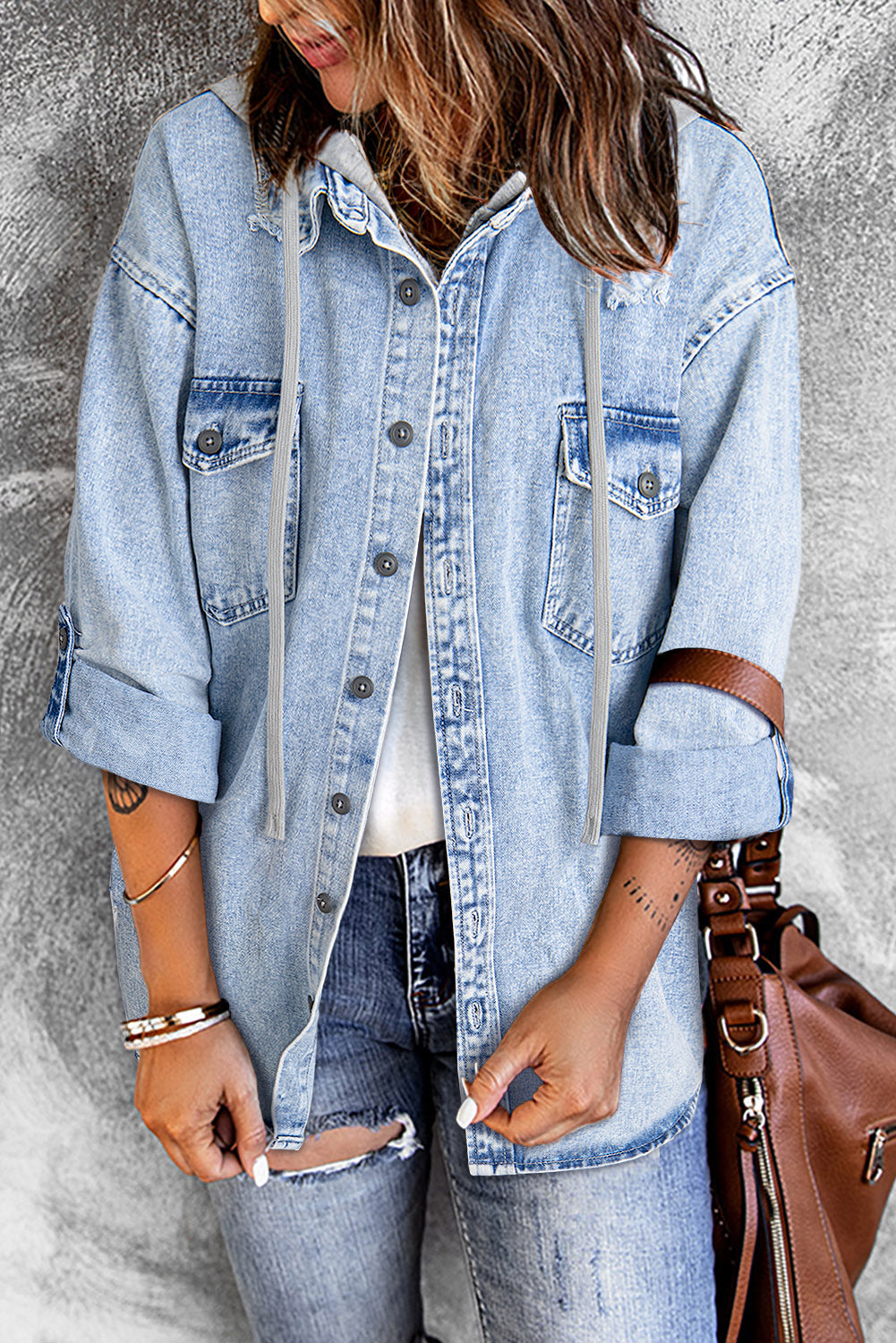 Relaxed-Fit Contrast Hooded Denim Jacket