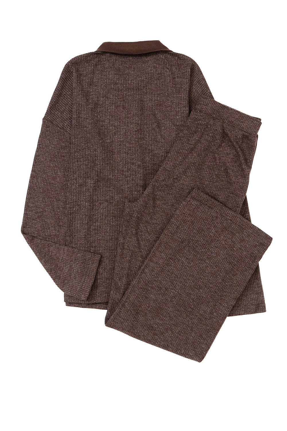 Rib-Knit Henley Knit Collared Top and Pants Lounge Outfit