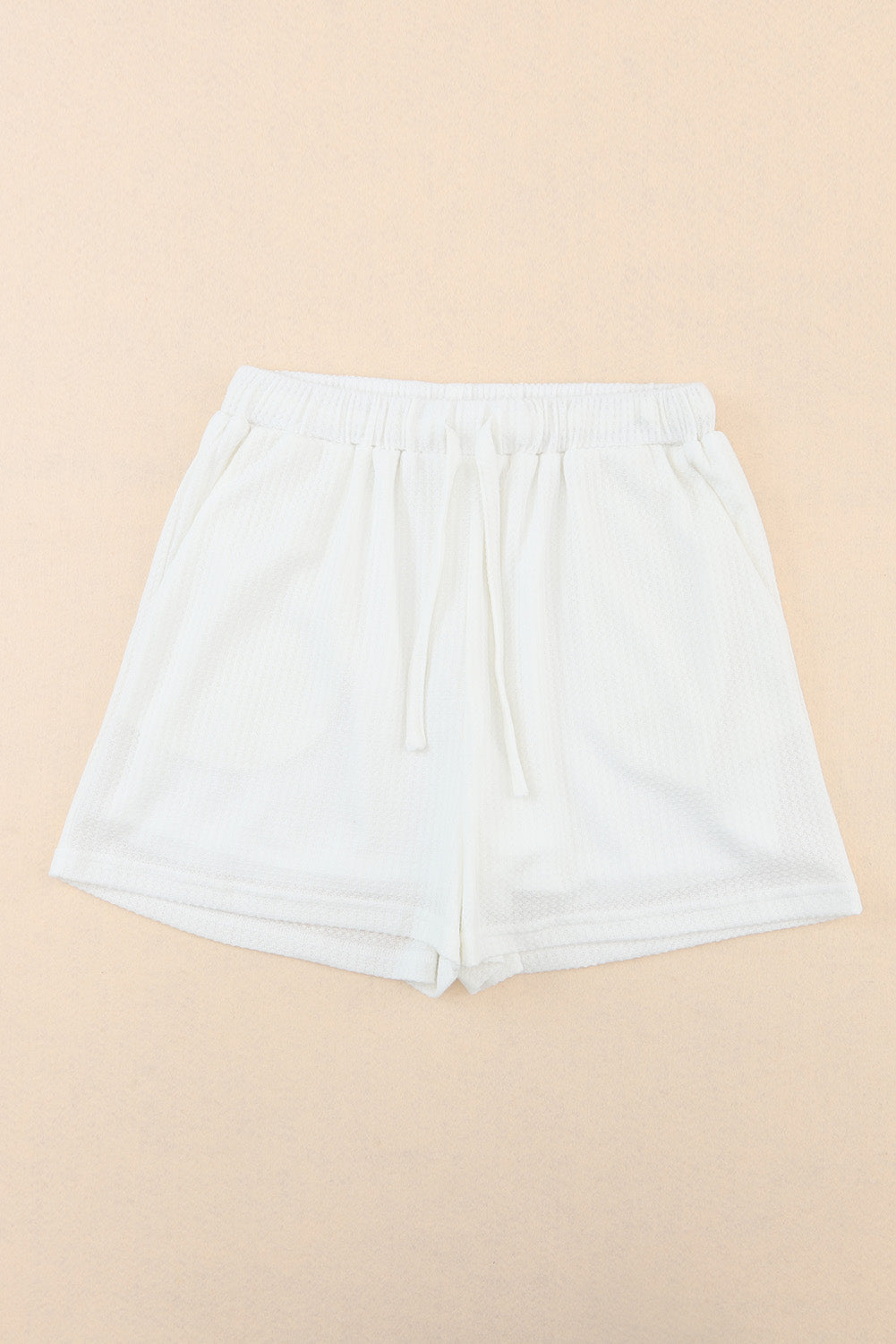 Short décontracté à lacets en tricot gaufré blanc taille haute à jambes larges