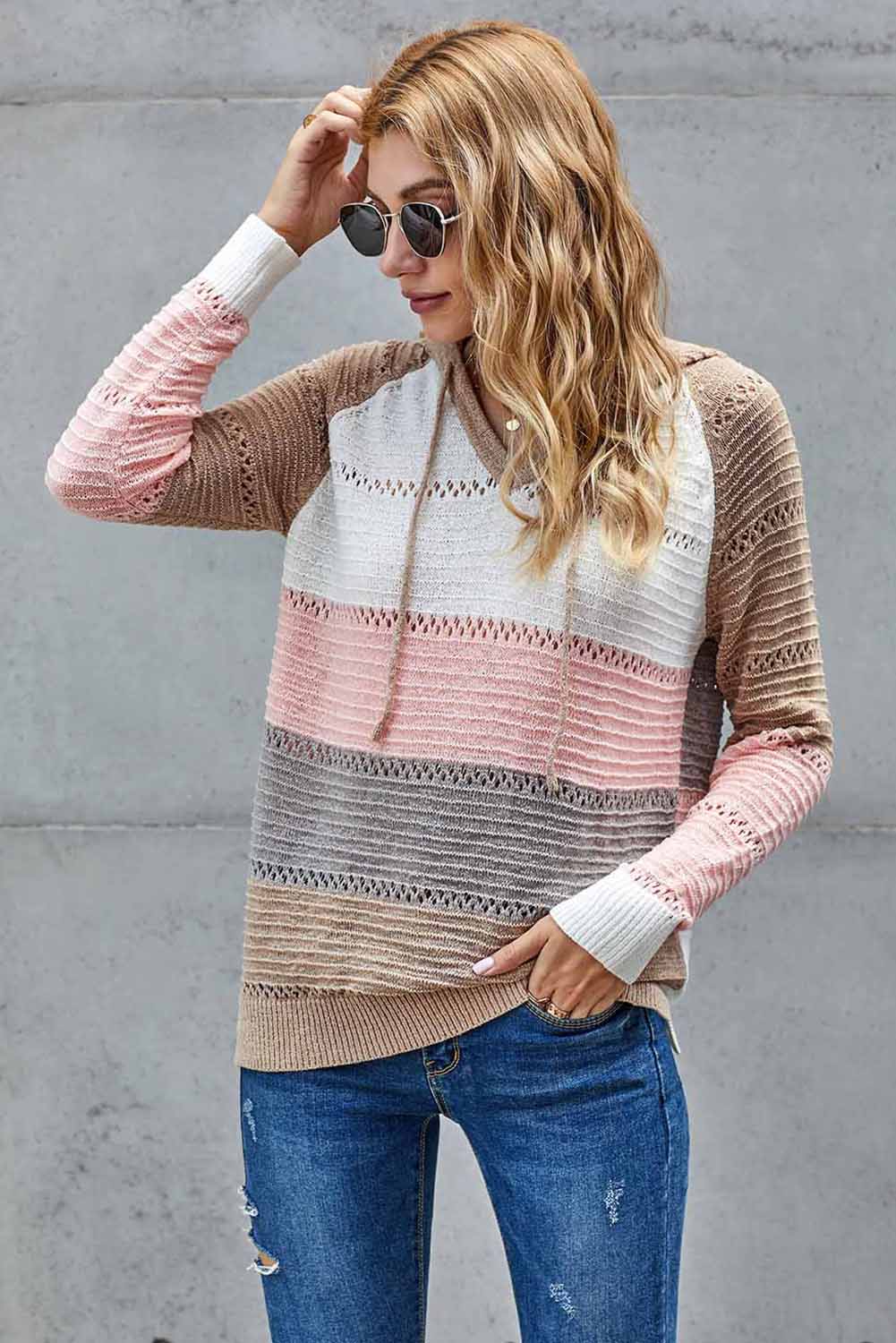 Women's Hoodie Featuring Everyday Multicolor Beach Bonfire Knitted