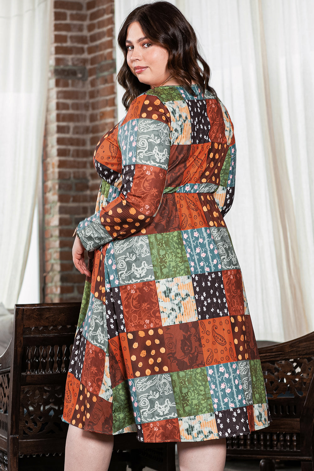 Robe Swing Western à Carreaux Multicolore Grande Taille