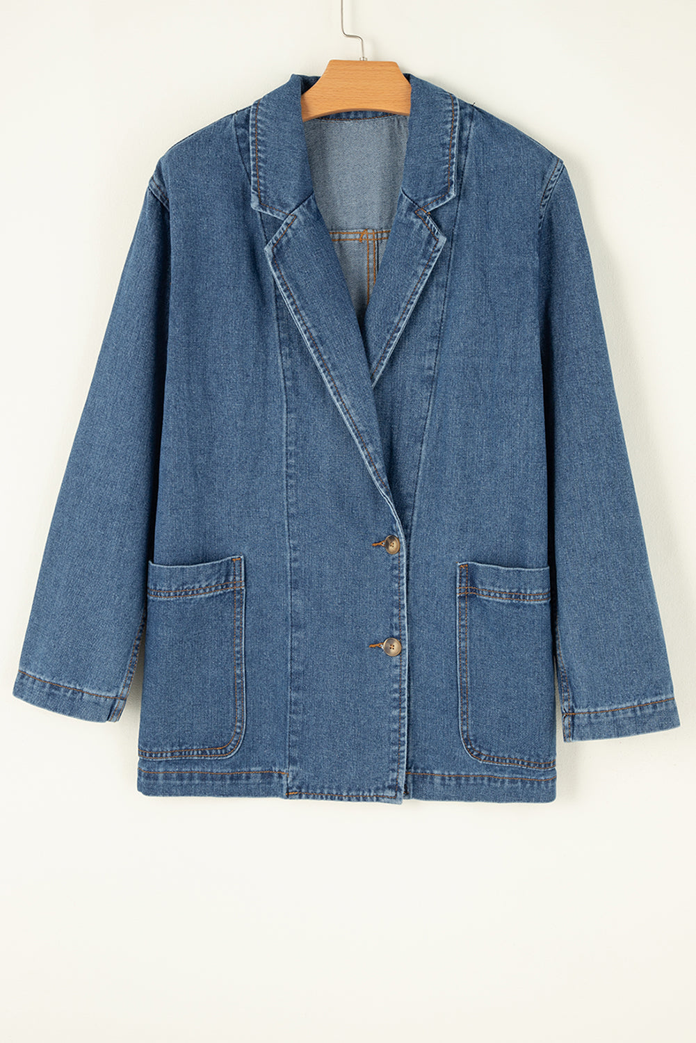 Denim Jacket with Side Pockets Lapel Collar