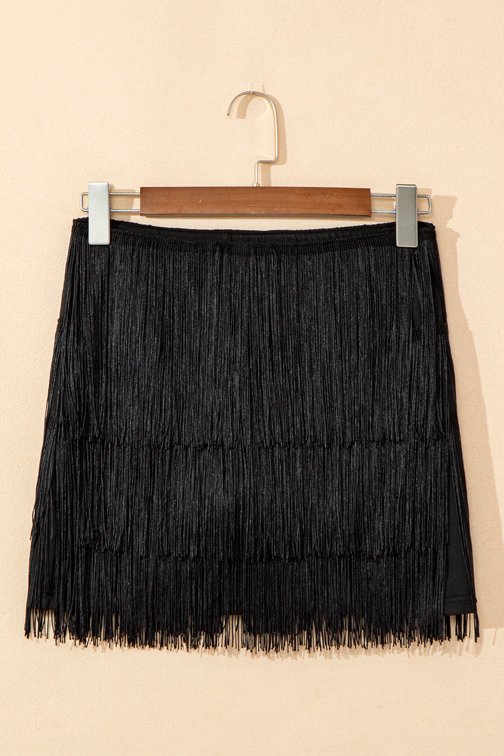 Tiered Mini Fringe Trimmed Skirt in Black