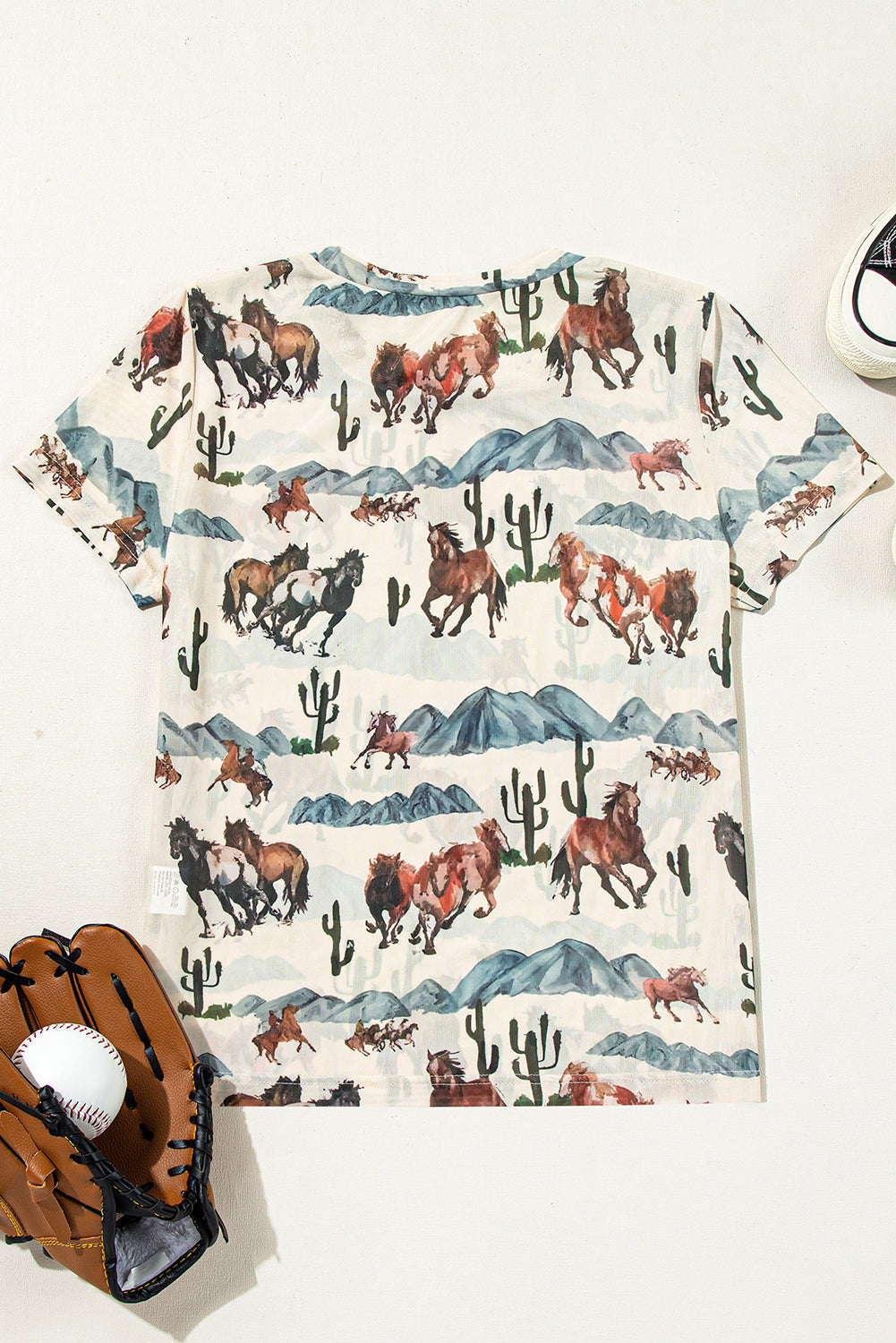 Western Mustang River Printed Mesh T Shirt