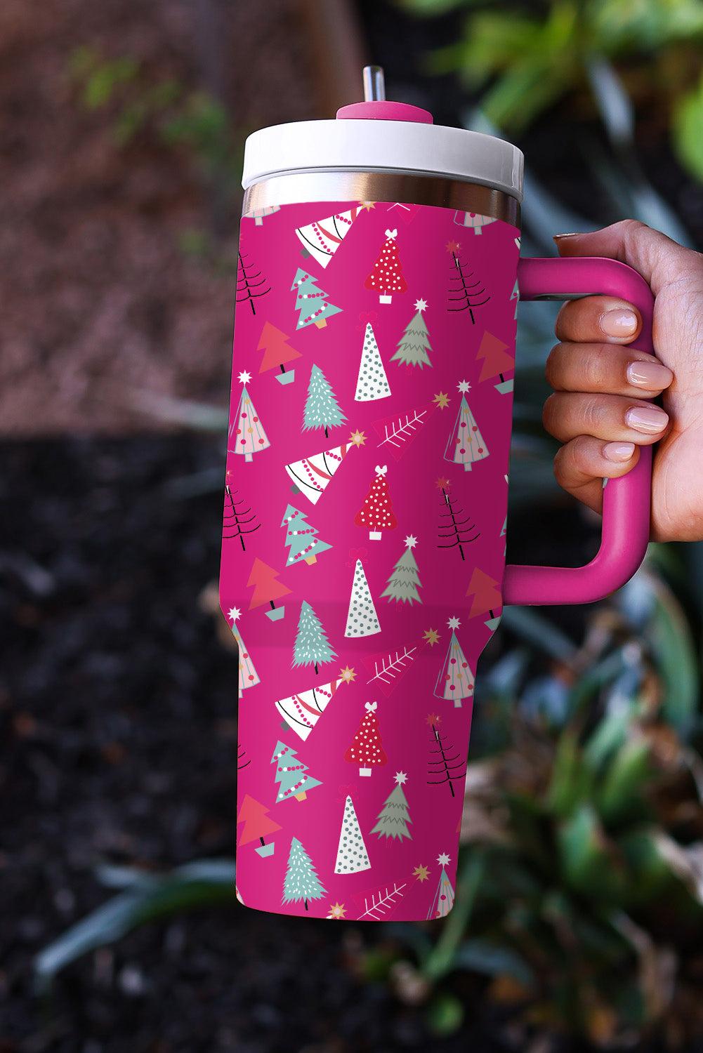 Cartoon Printed Christmas Tree Thermos Cup 40oz
