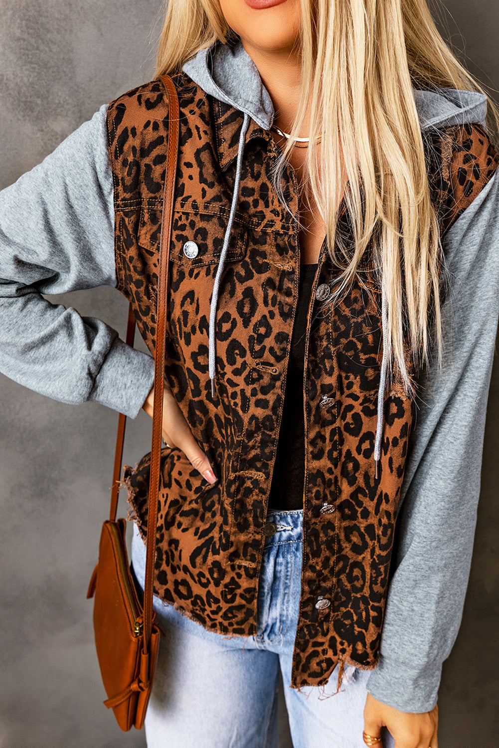 Women's Outfit with Denim Jacket Ripped Hooded