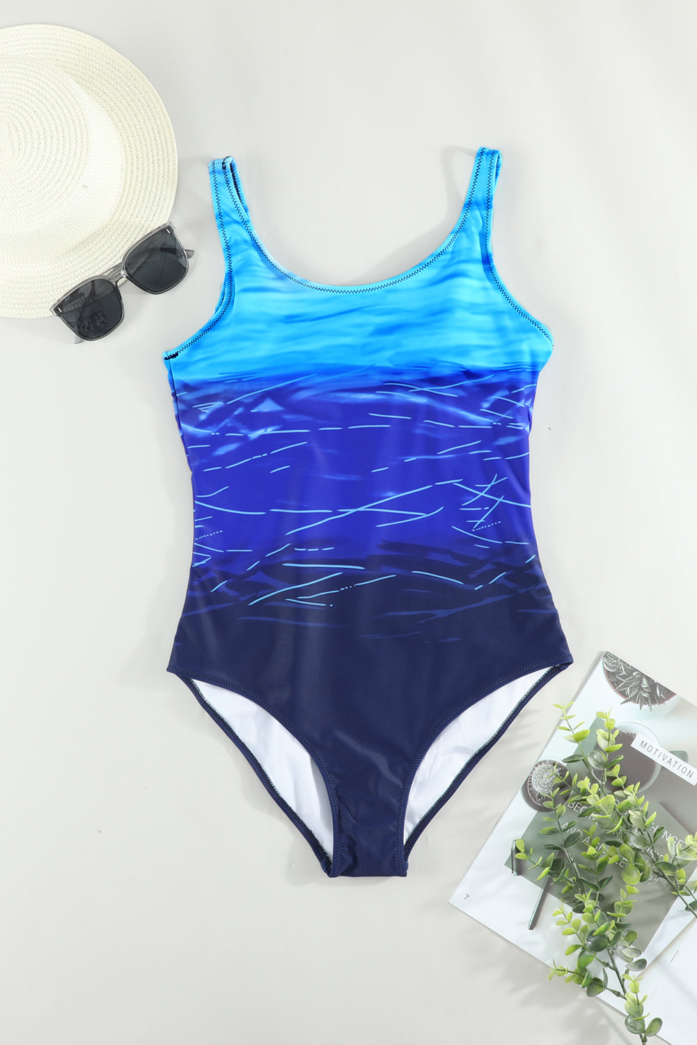 Gradient Criss Cross Back One Piece Swimsuit