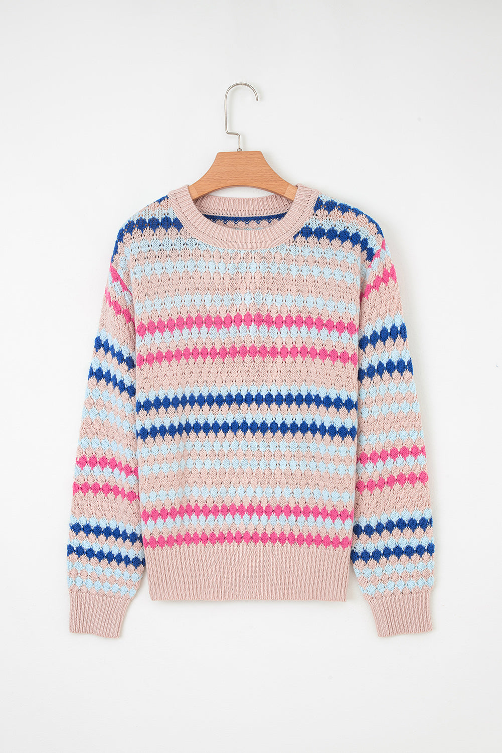 Eyelet Patterned Drop-Shoulder Knit Top
