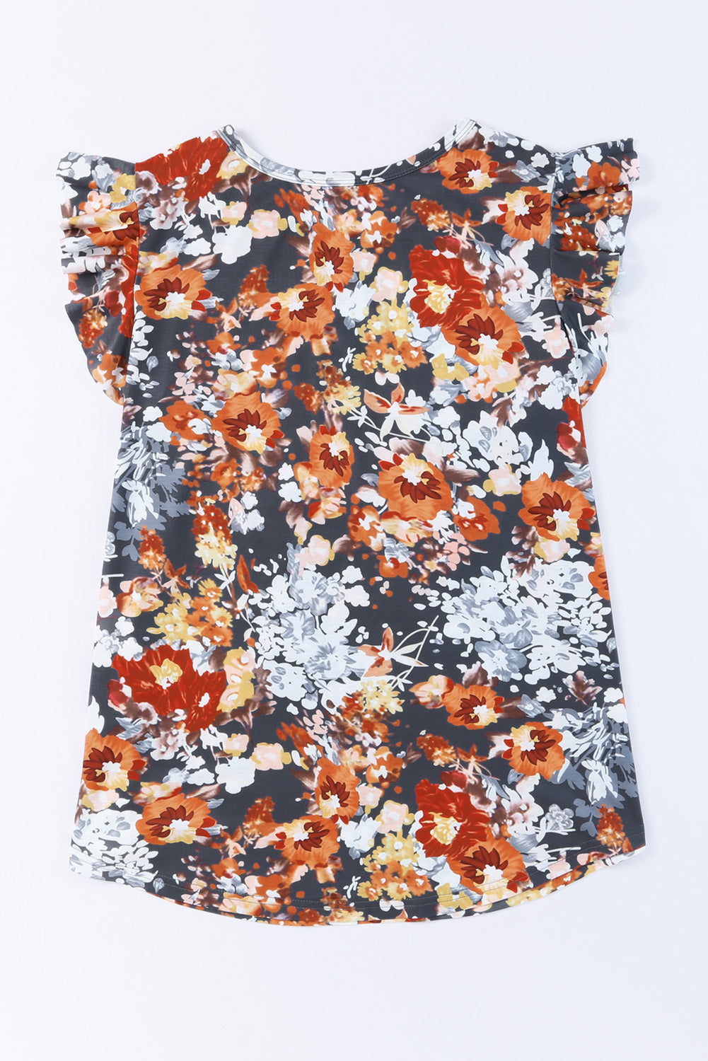 Women's Top with Flutter Sleeve Plus Vintage Floral-Print