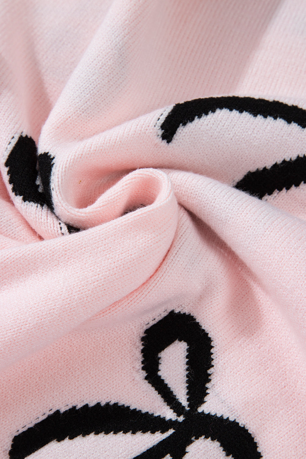 Pink Bow Pattern Knitted Loose Fit Sweater
