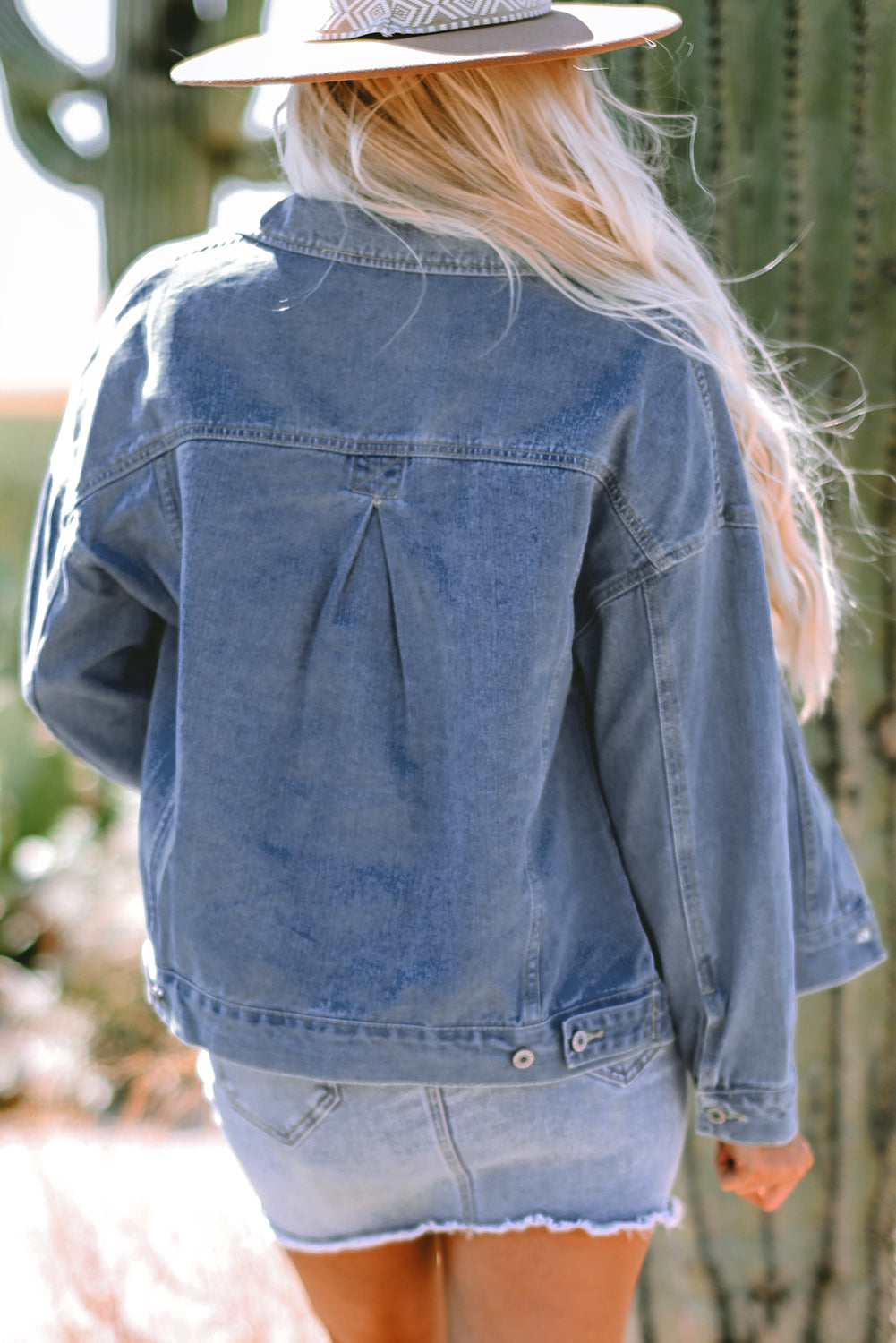 Denim Jacket: Washed Oversize Pocket-Detail
