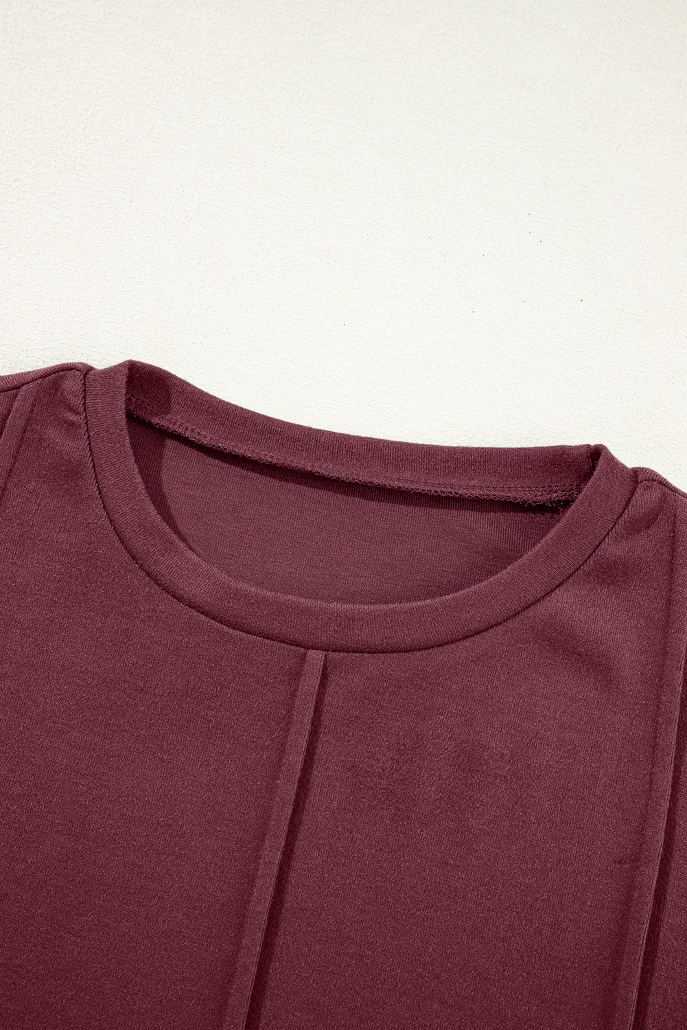 Exposed Seam Crew-Neck Long-Sleeved Top in Red