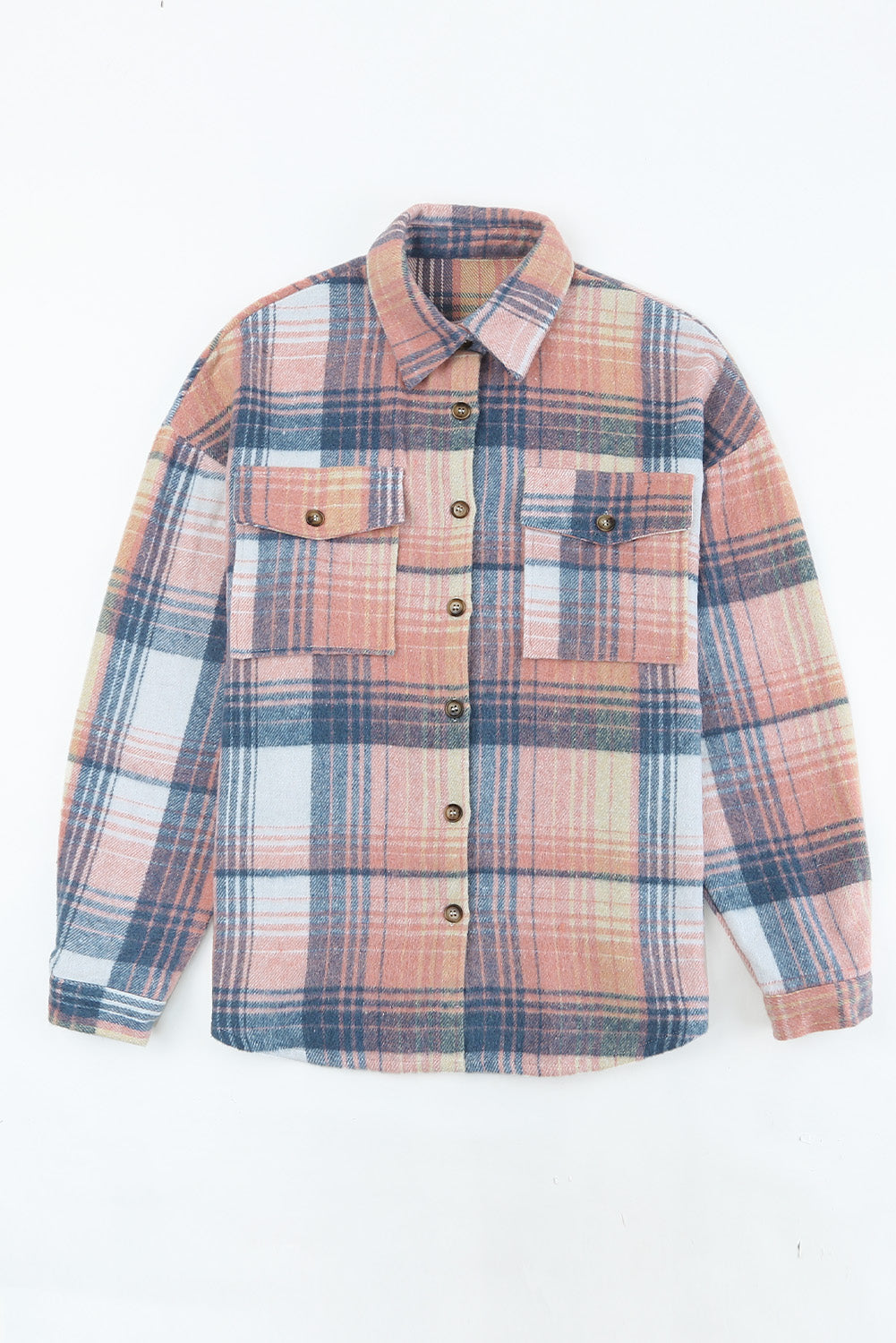 Women's Shacket Featuring Plaid Flap Pockets Pink Black