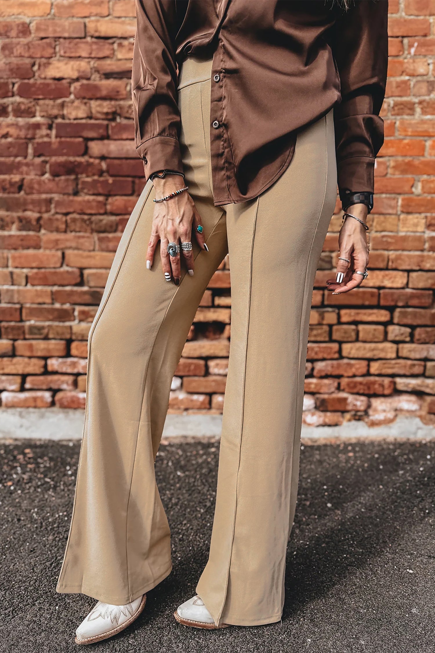 Full Length High-Waisted Length Timeless Fit Pants in Parchment