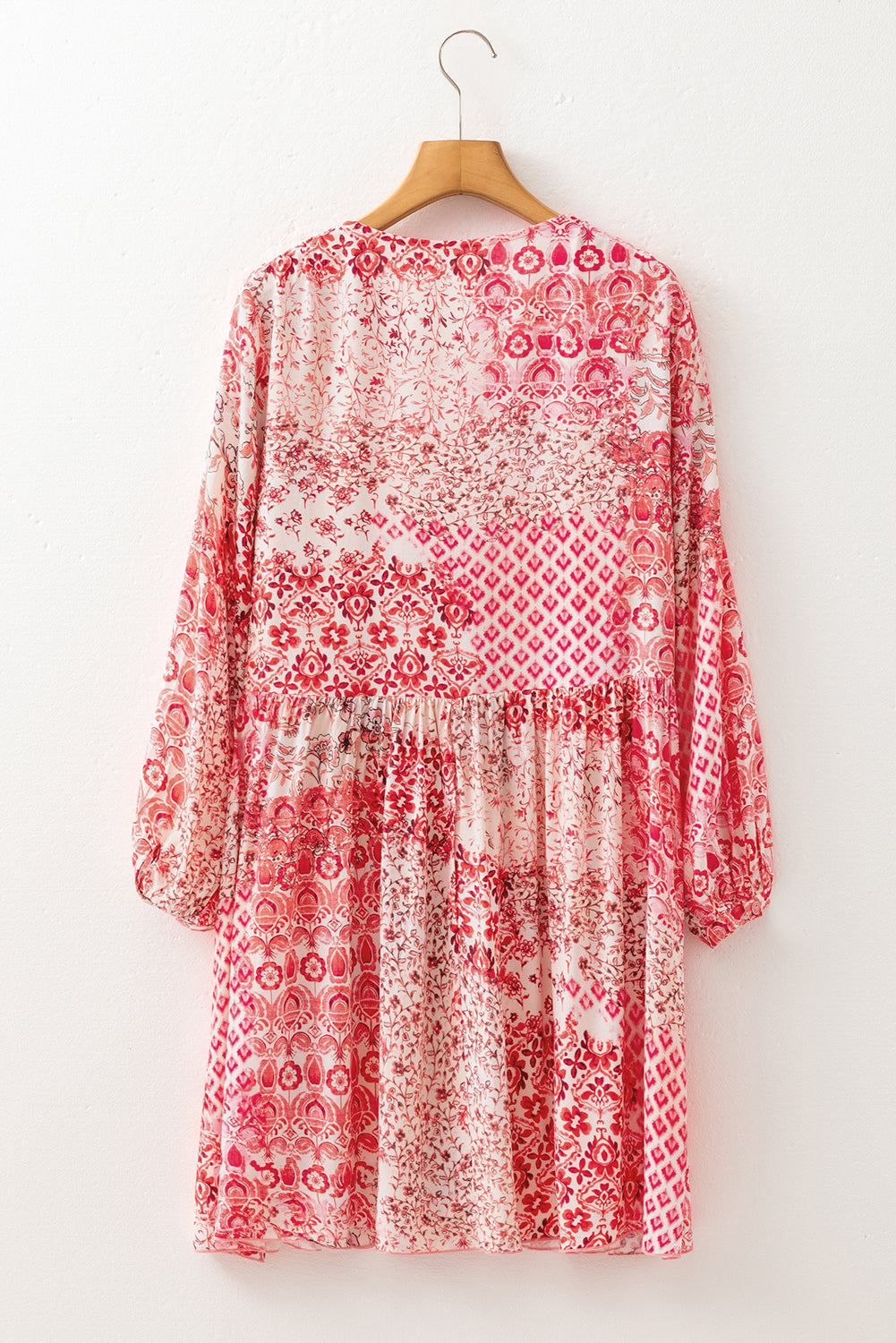 Bohemian Floral-Print Tassel Tie Long-Sleeved Flowy Mini Dress