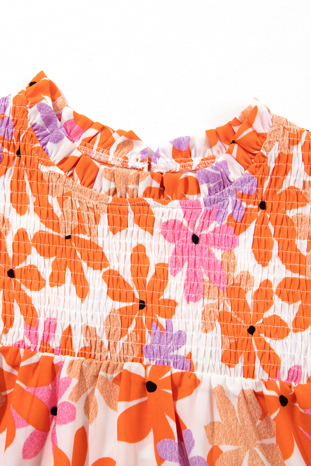 Women's Ruffle-Trimmed Sleeve Shirred Floral-Print Top