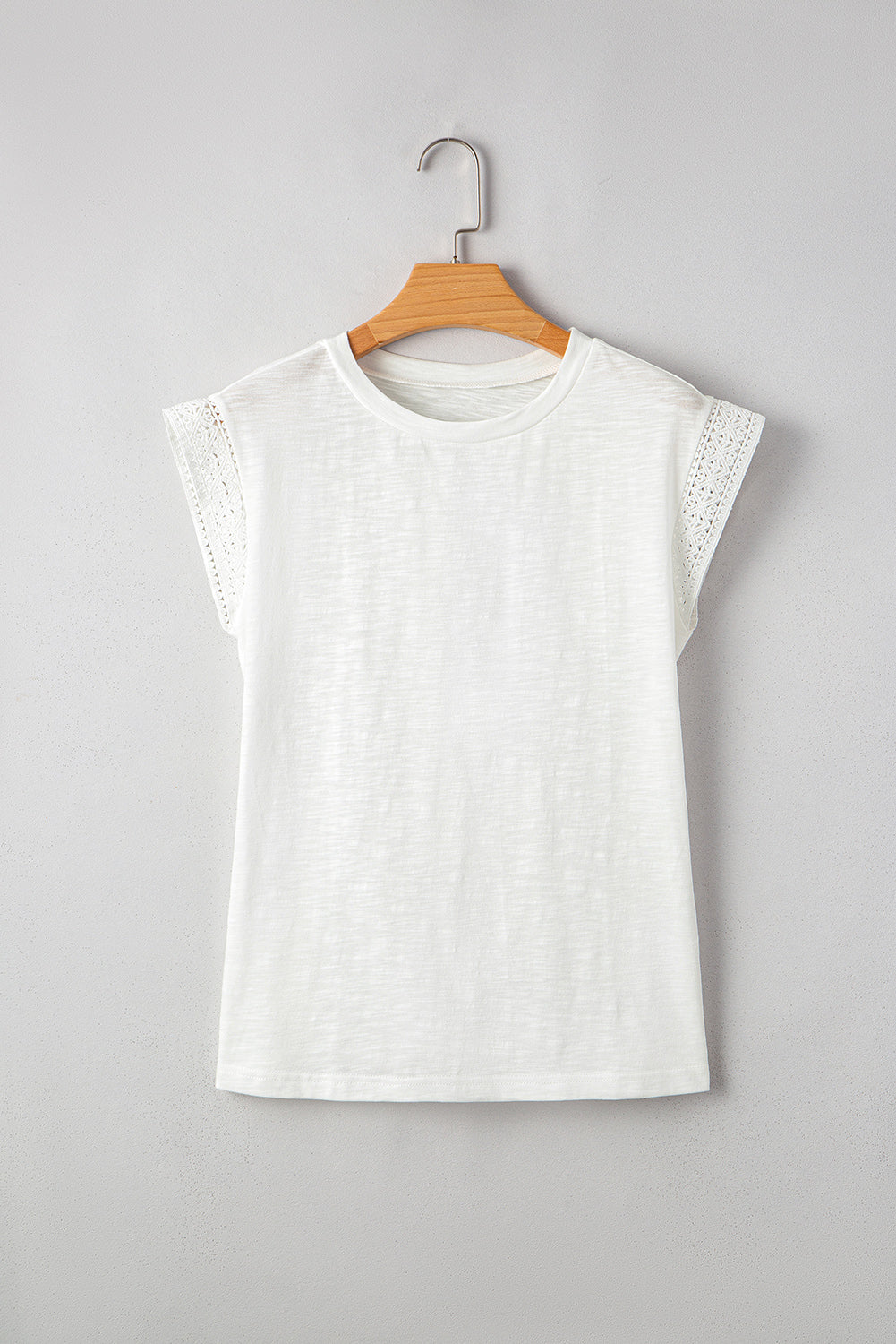 Patchwork Cap Lace Cap Sleeve Round-Neck T Shirt