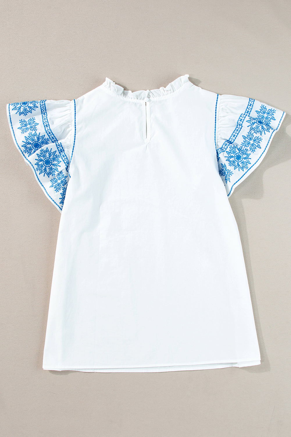 Ruffled Sleeve Embroidered Sleeve Frilled Collar Blouse