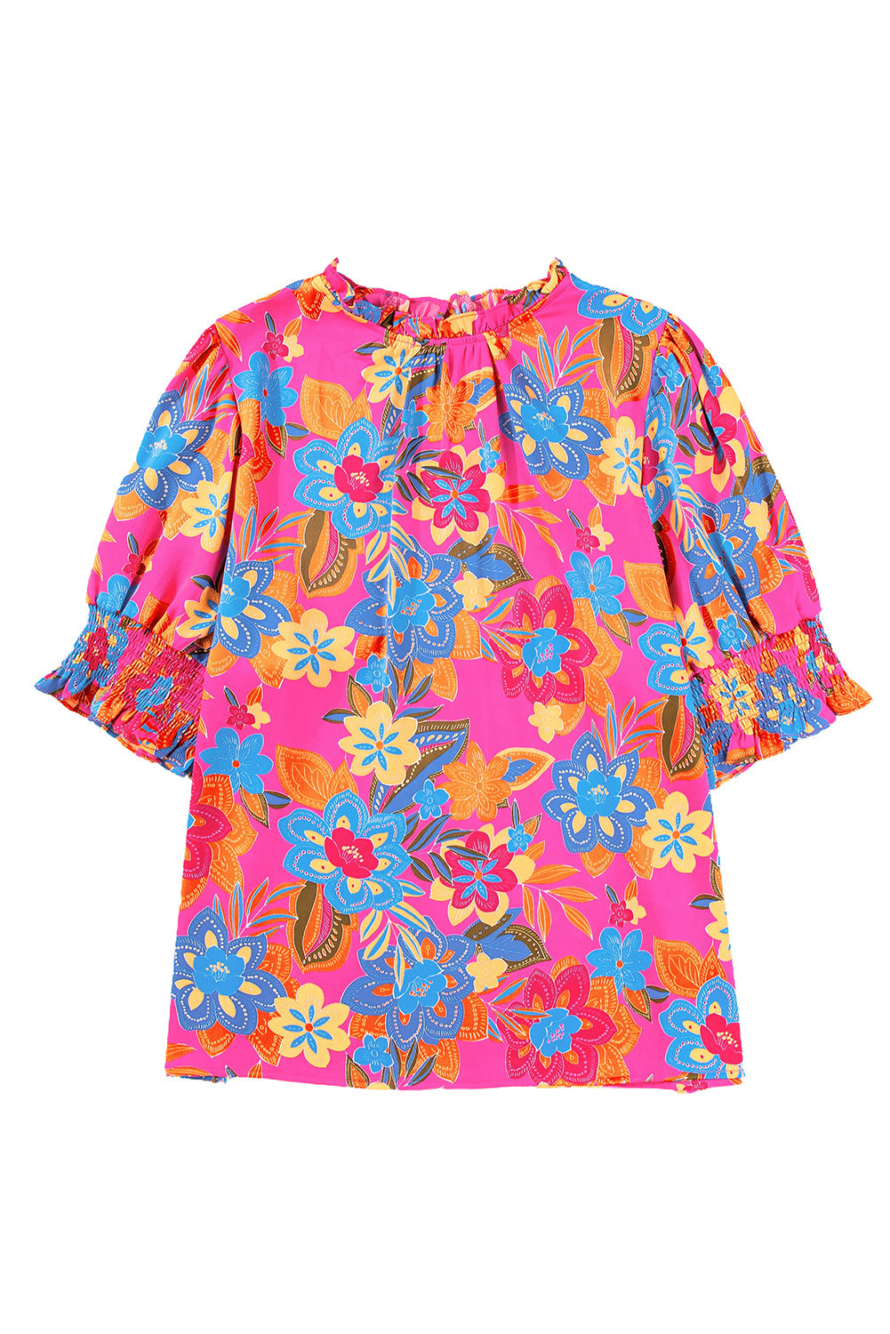 Plus - Blouse à imprimé floral et manches bouffantes à col froncé