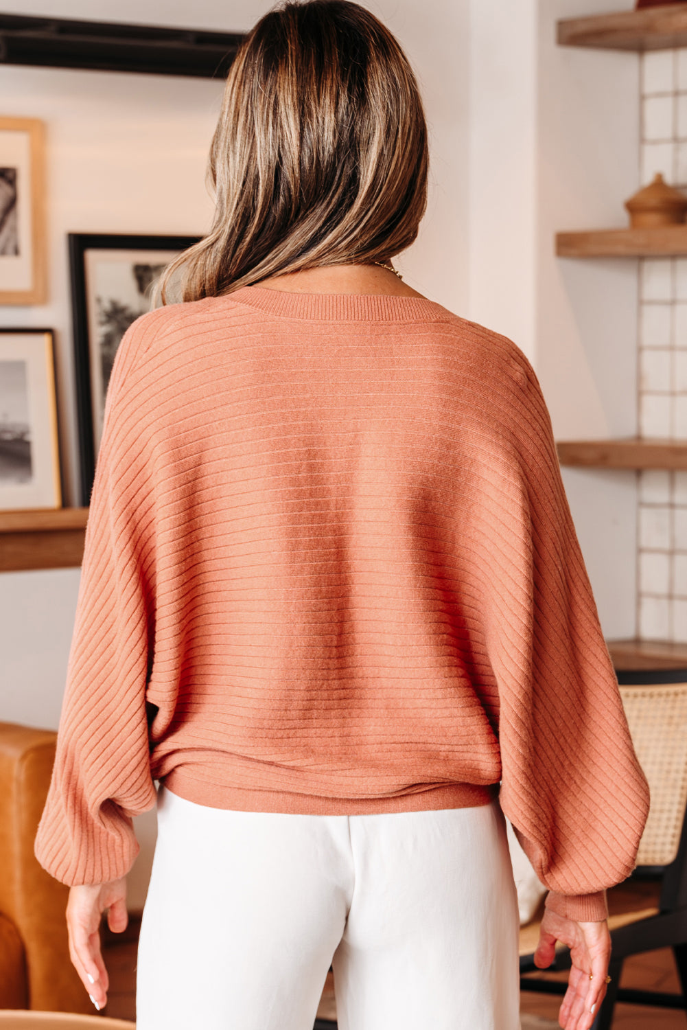 Button Wide Rib-Knit Front Dolman Sleeve Cardigan Knit Top