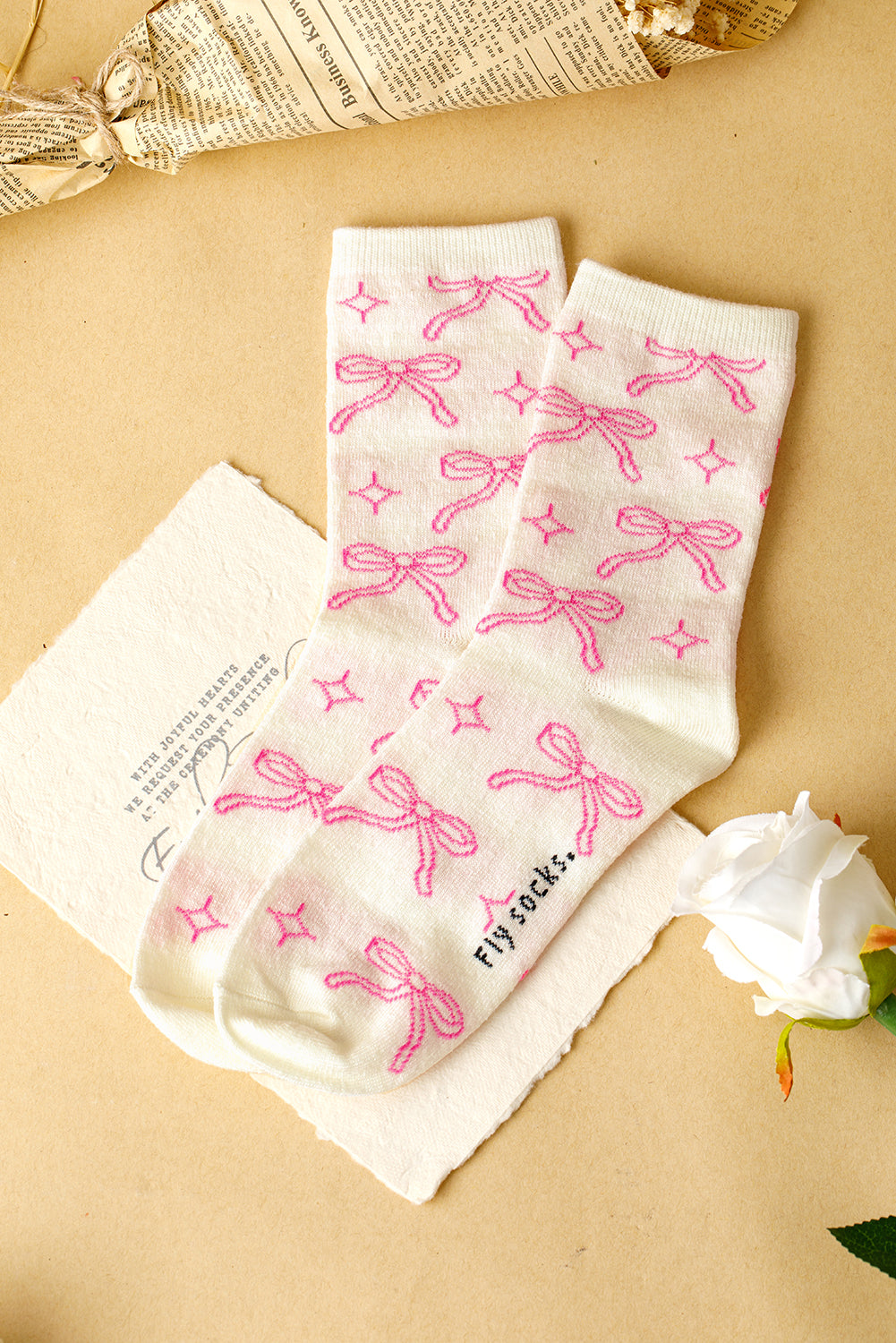 Sweet Mid Bowknot Print Calf Socks