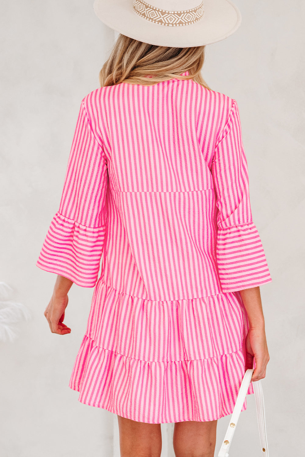 Half Flare Sleeve Placket Tiered Flowy Mini Dress