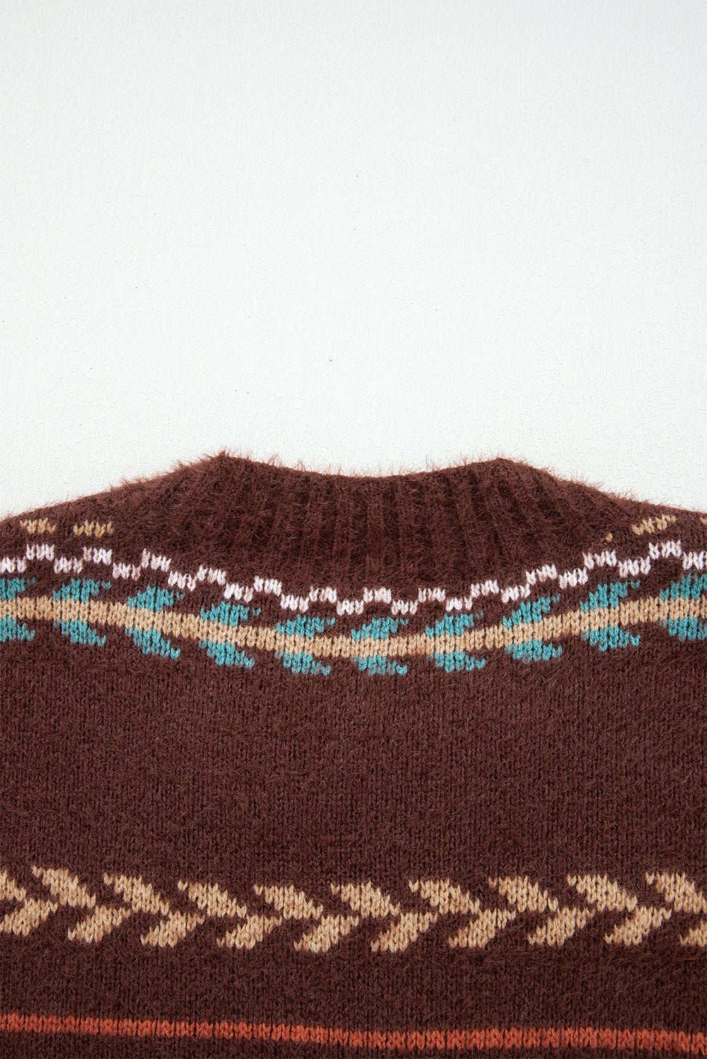 Ethnic Knit Pattern Mohair Drop-Shoulder Knit Top