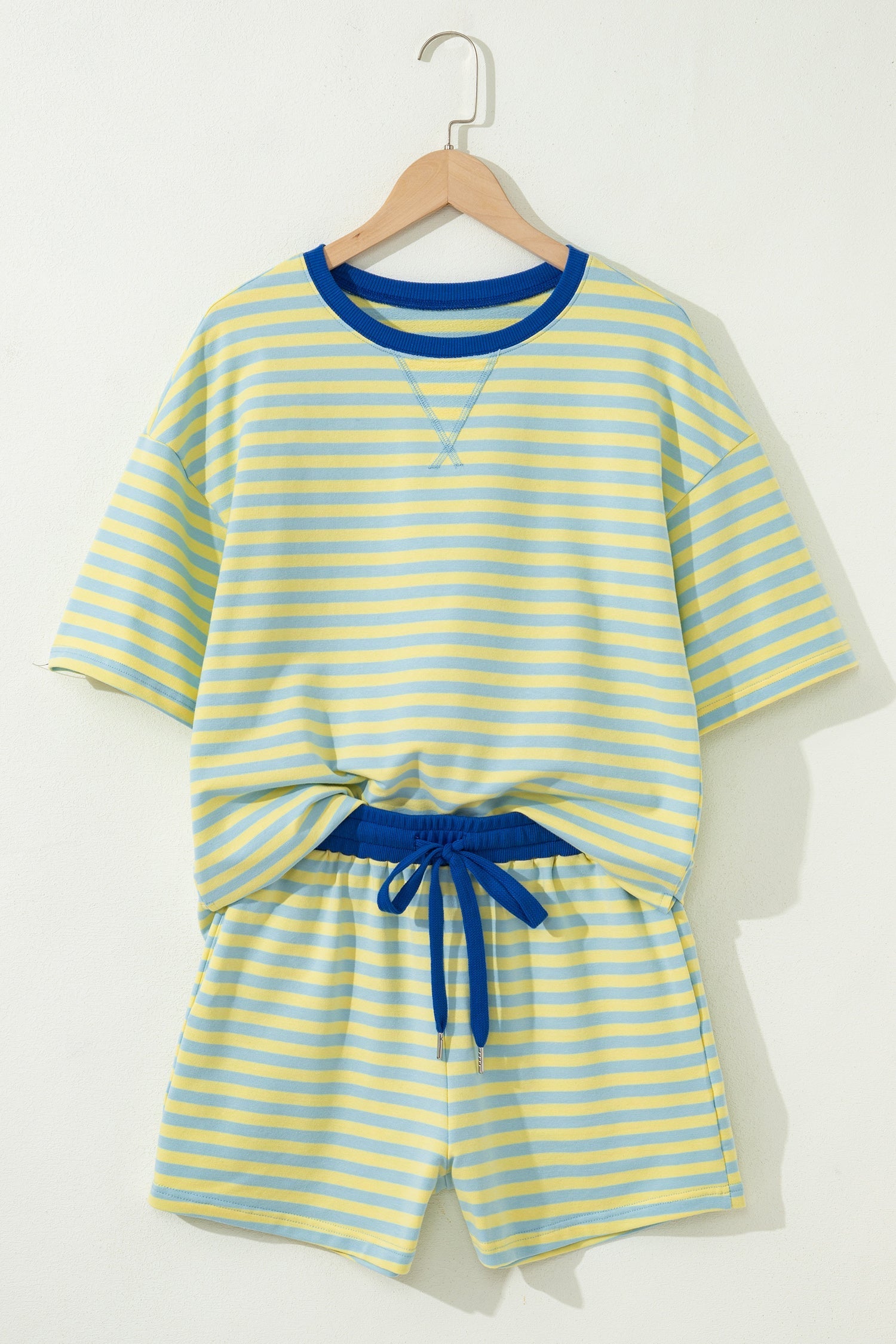 Drop-Shoulder Boxy Stripe Boxy Everyday Terry Short Set in Yellow