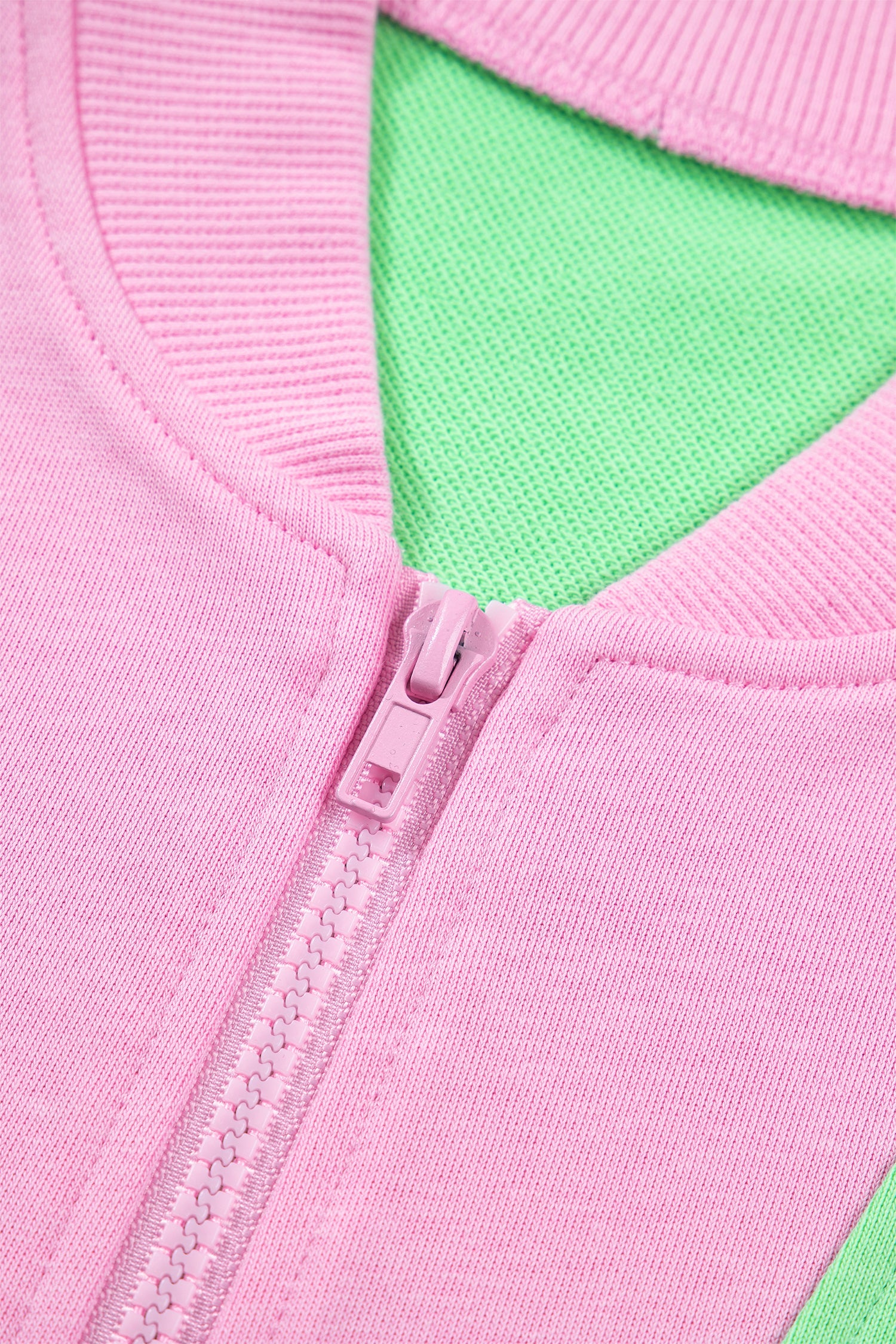 Colorblock Zip Accent Half Top Athleisure Shorts Set in Green